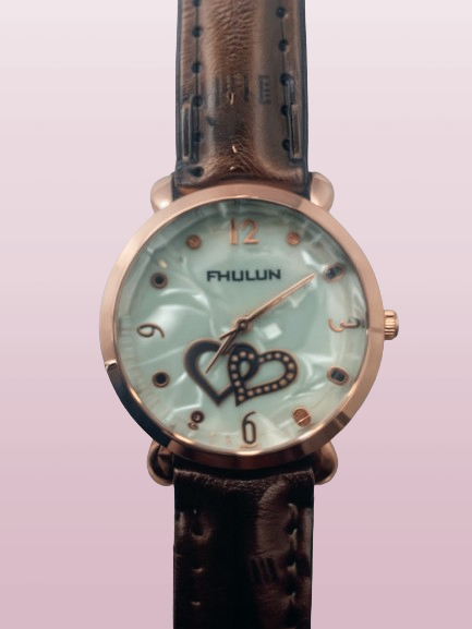 brown watches with hearts with pink backround