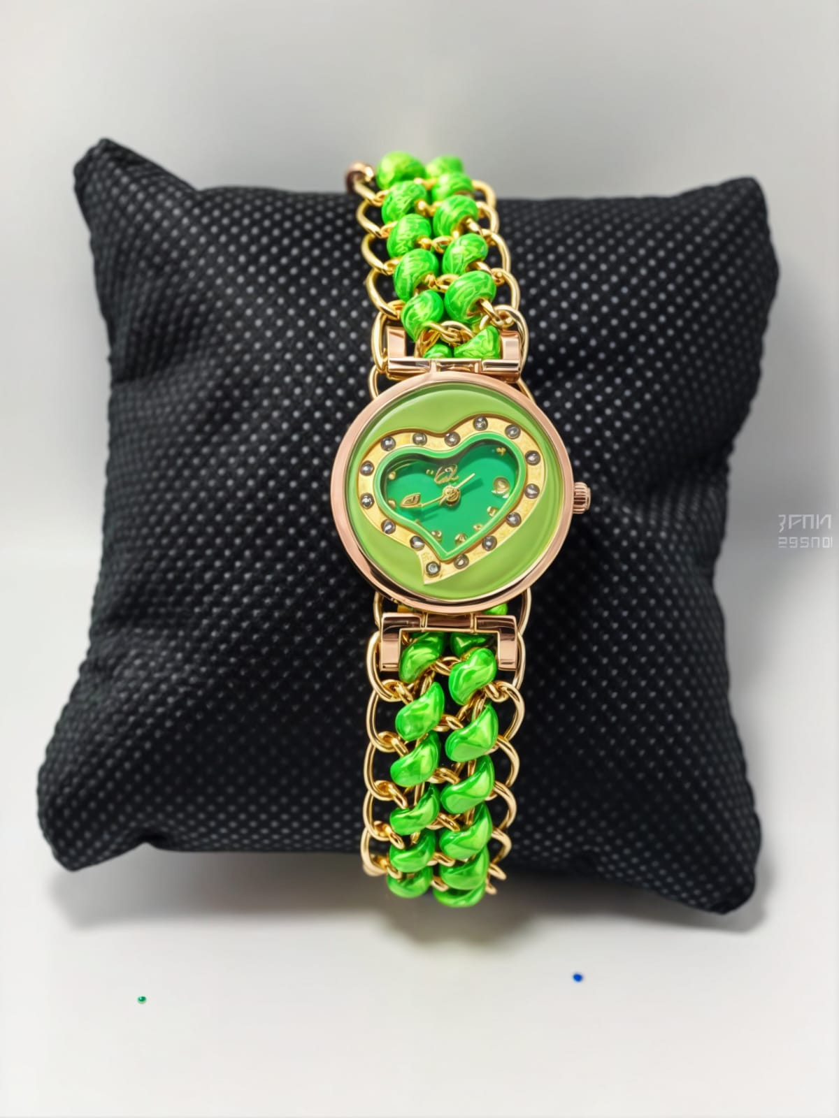 Golden Bracelet With Green Ribbon Watch For Women