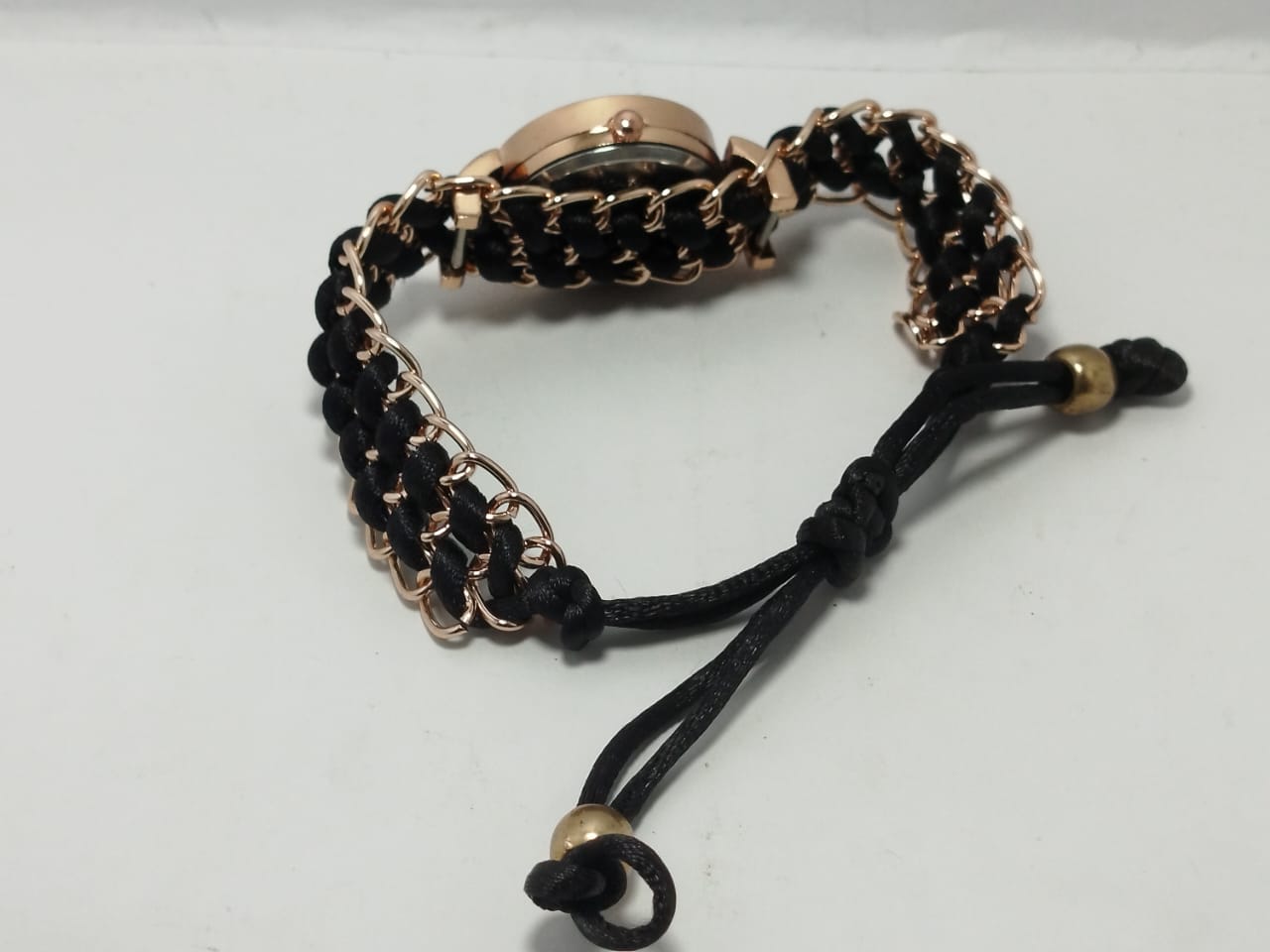 Golden Bracelet With Black Ribbon Watch For Women